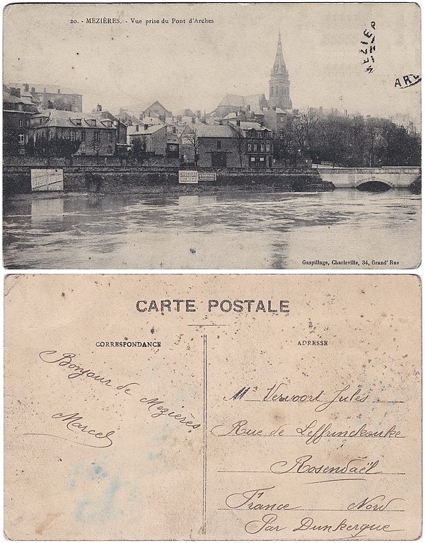 Carte postale ancienne Mézières –– Vue prise du Pont d'Arches 02 à Charleville-Mézières