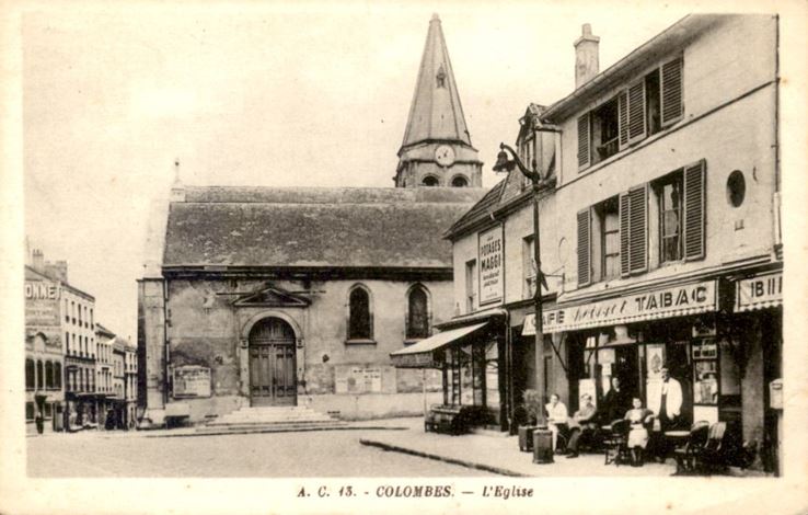 Carte postale ancienne Ancienne église Saint-Pierre Saint-Paul de Colombes vue depuis la route de Paris à Colombes