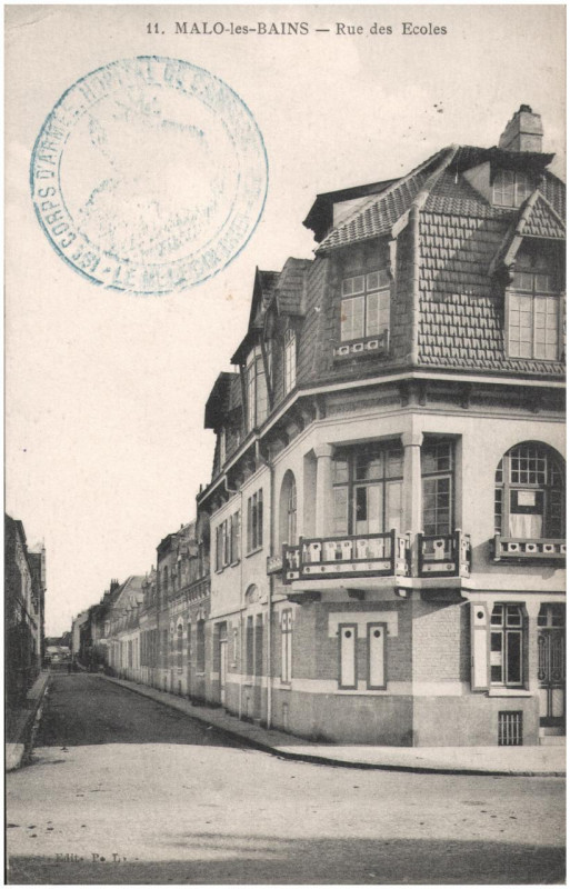 Carte postale ancienne Postcard- Malo-les-Bains (Dunkirk) - Rue des Ecoles, sent March 1915  à Dunkerque