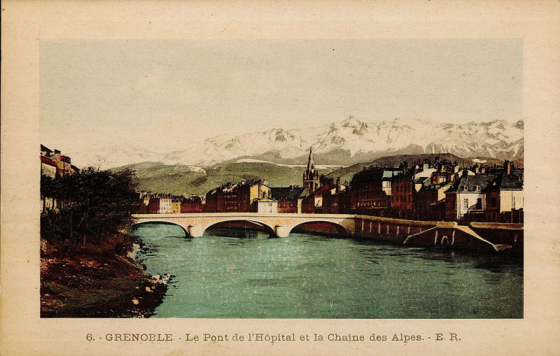 Carte postale ancienne Grenoble pont hopital chaine alpes  à Grenoble