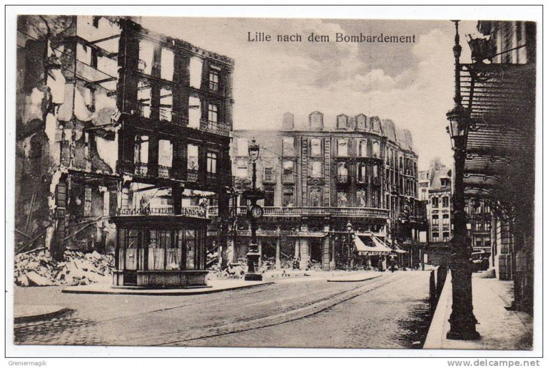 Carte postale ancienne Alfred Grohs Dess. No. 02 Lille nach dem Bombardement Bildseite à Lille