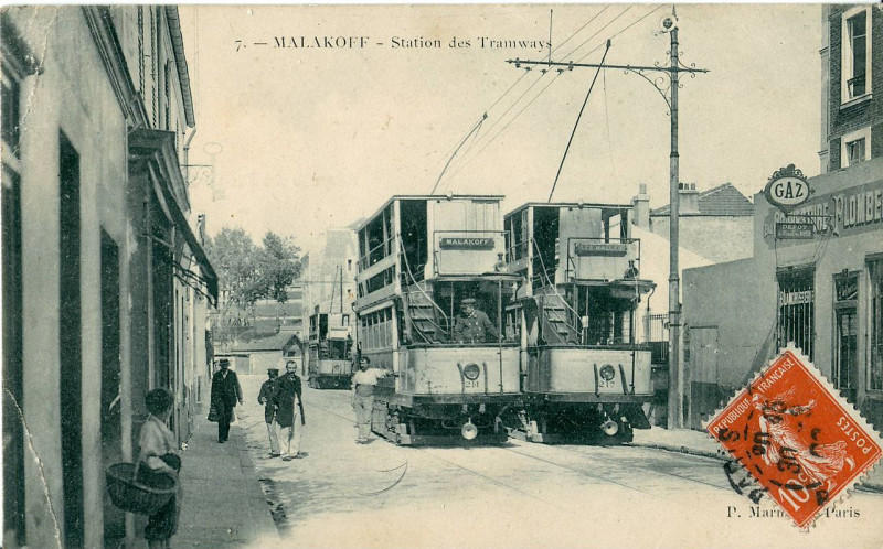 Carte postale ancienne Malakoff - Station des Tramways à Malakoff