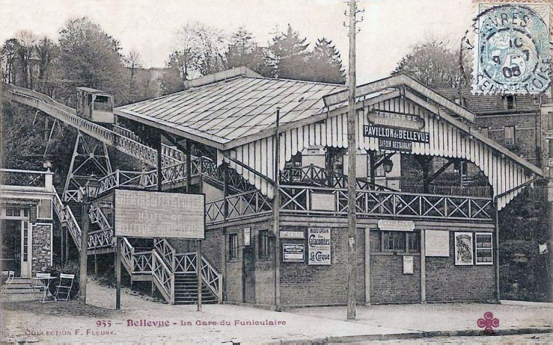 Carte postale ancienne Bellevue - La gare du funiculaire