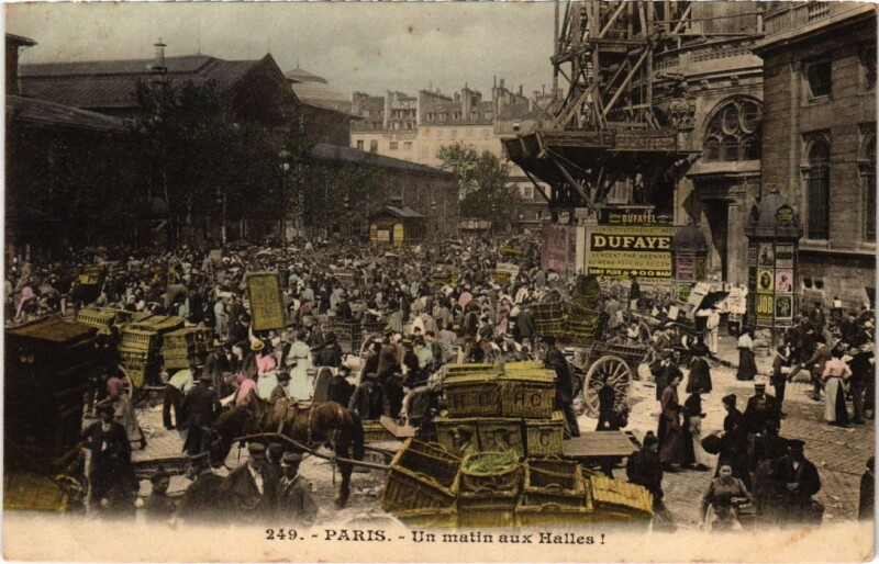 Carte postale ancienne Paris Halles Centrales un matin