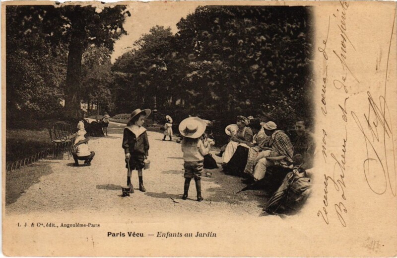Carte postale ancienne Paris Vecu. enfants au Jardin