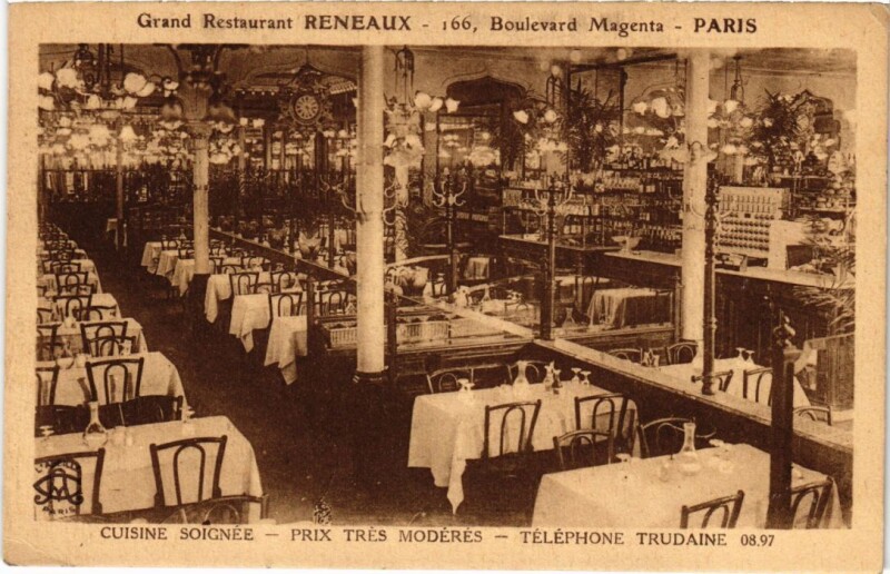Carte postale ancienne Paris 10e 166, Bd Magenta Grand restaurant Reneaux à Paris 10e