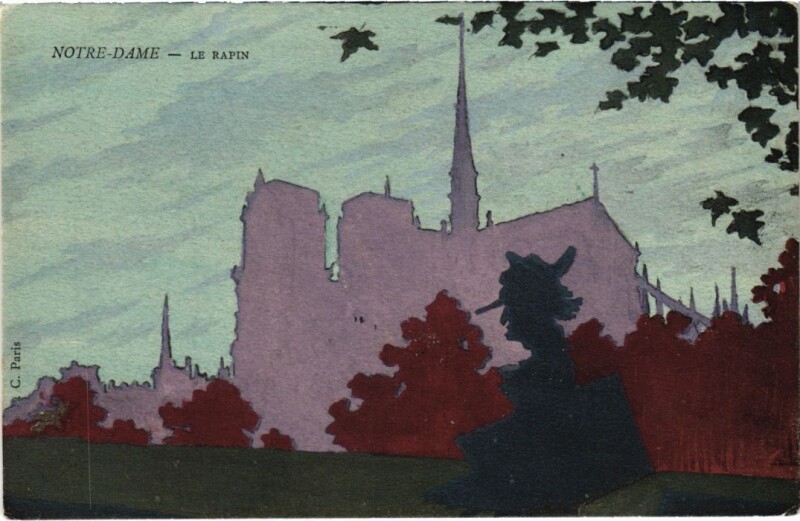 Carte postale ancienne Paris Silhouettes Notre-Dame Le Rapin