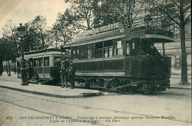 Carte postale ancienne Tramway à traction électrique système Thomson-Houston - Ligne de l'Etoile à la Villette