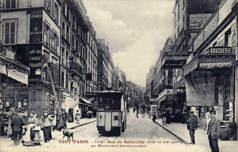 Carte postale ancienne Rue de Belleville au Boulevard Ménilmontant à Paris 20e