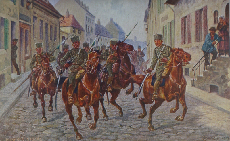 Carte postale ancienne Hussards allemands à Reims 1914