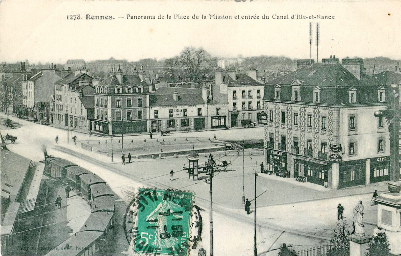 Carte postale ancienne Mary-Rousselière 1278 - Rennes - Panorama de la Place de la Mission et entrée du Canal d'Ille-et-Rance