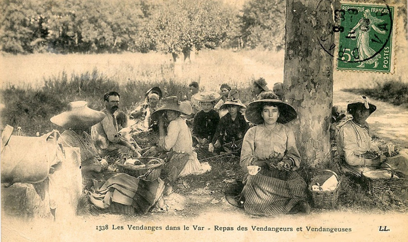 Carte postale ancienne Repas de vendanges dans le Var Draguignan