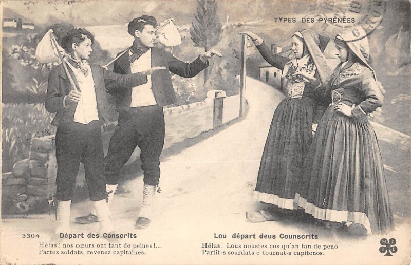 Carte postale ancienne Types Des Pyrenees Depart Des Conscrits