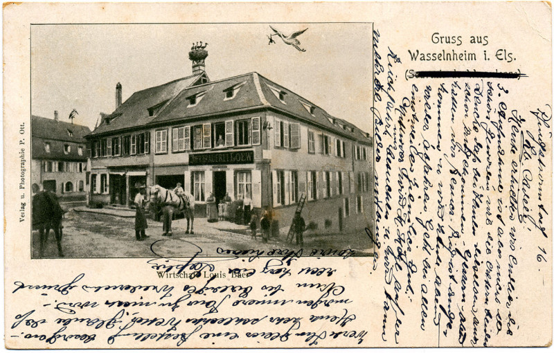 Carte postale ancienne Wasselonne restaurant Au Lion 1895