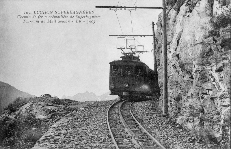 Carte postale ancienne Br 3905 105 - Luchon Superbagnieres - Chemin de fer à crémaillère de Superbagnères - Tournant du Mail Soulan