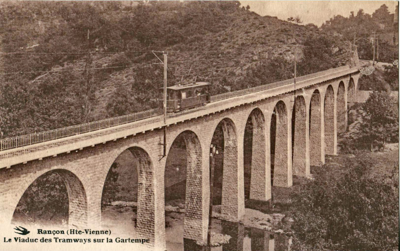 Carte postale ancienne Hirondelle - Rancon - Le viaduc des Tramways sur la Gartempé