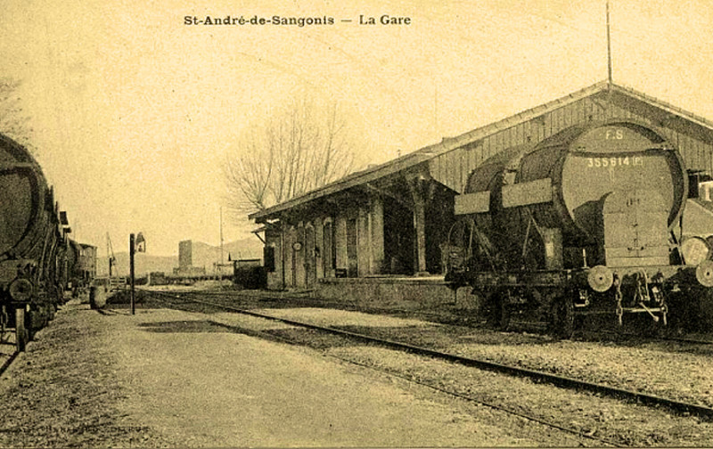 Carte postale ancienne Bi-foudre en gare de Saint-André de Sangonis Hérault