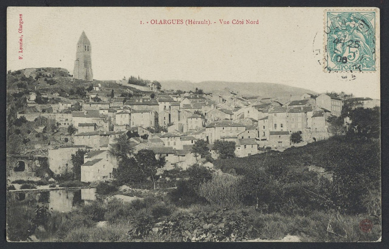 Carte postale ancienne Olargues vue côté nord 1906 - Archives départementales de l'Hérault - FRAD034-2FICP-02845-00001