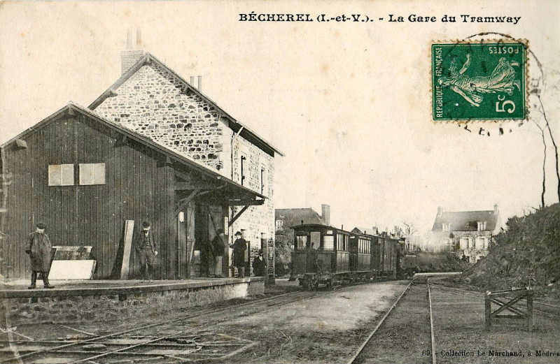 Carte postale ancienne Le Marchand 69 - Becherel - La Gare du Tramway