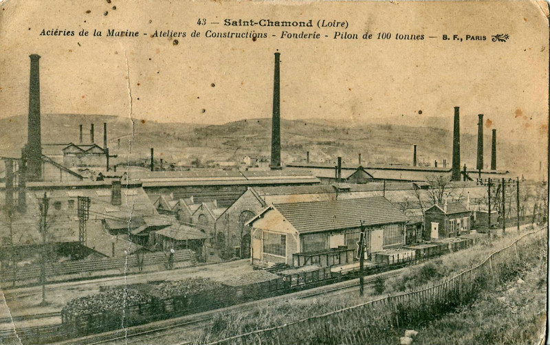 Carte postale ancienne Bf 43 - Saint-Chamond - Aciéries de la Marine - Ateliers de construction...