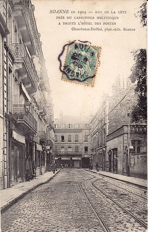 Carte postale ancienne Chambosse-Dolfini - Roanne en 1904 - Rue de la Cote près du Carrefour Helvétique...