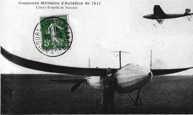 Carte postale ancienne Aéro torpille Paulhan concours militaire 1911