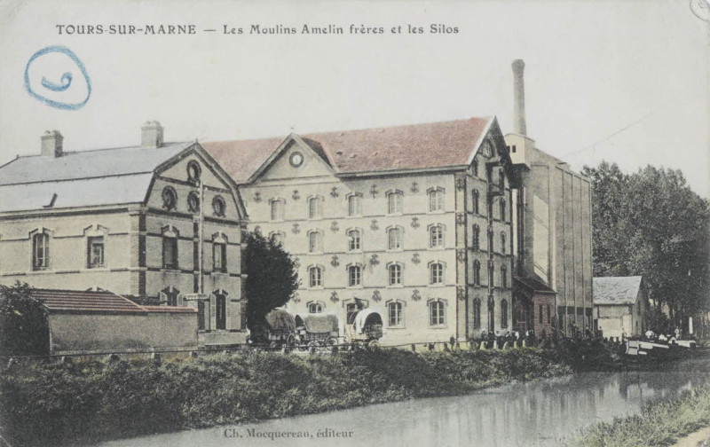 Carte postale ancienne Carte postale de Moulins et silos Amelin frères à Tours-sur-Marne (Marne).- Archives nationales- Aj-28-200dossier-7828