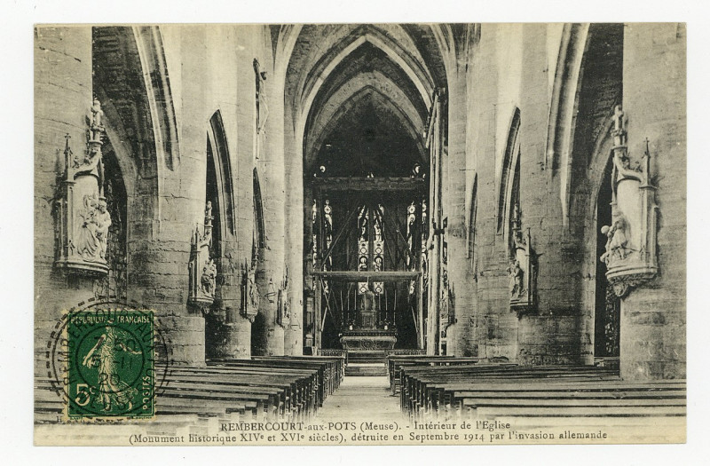 Carte postale ancienne Rembercourt-aux-Pots (Meuse) - intérieur de l'Eglise (Monument historique, XIVe et XVIe siècles), dé P-Fg-Cp-00906