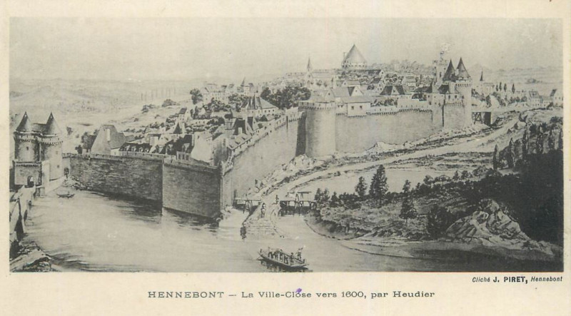 Carte postale ancienne Hennebont la ville close vers 1600