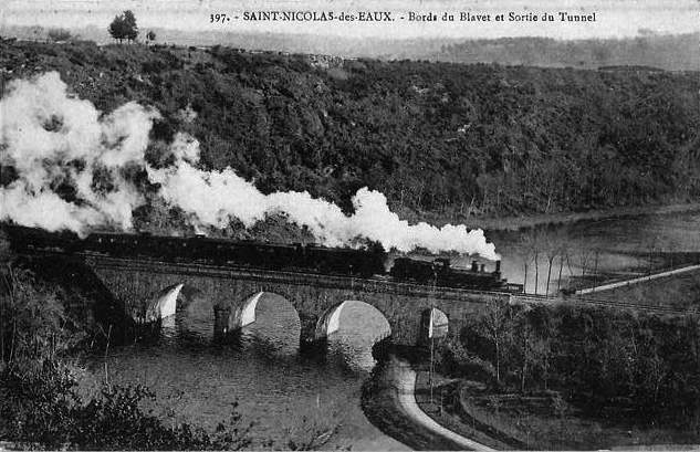 Carte postale ancienne Pont-St-Nicolas-Blavet-Train-1900