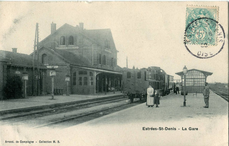 Carte postale ancienne Mb - Arrondissement de Compiègne - Estrées-St-Denis - La Gare