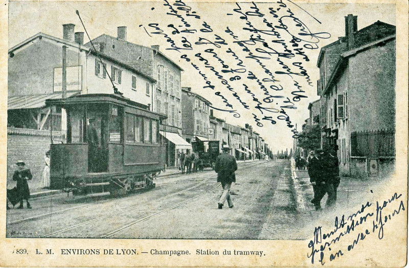 Carte postale ancienne Lm 839 - Environs de Lyon - Champagne - Station du Tramway