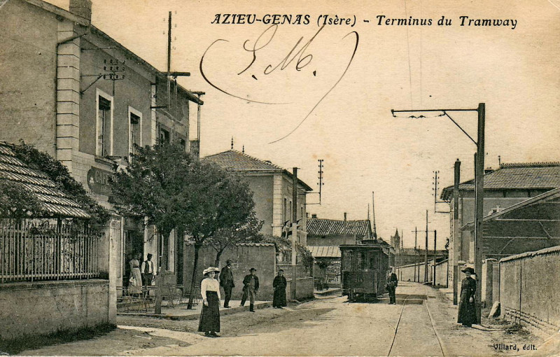 Carte postale ancienne Villard - Azieu-Genas - Terminus du Tramawys