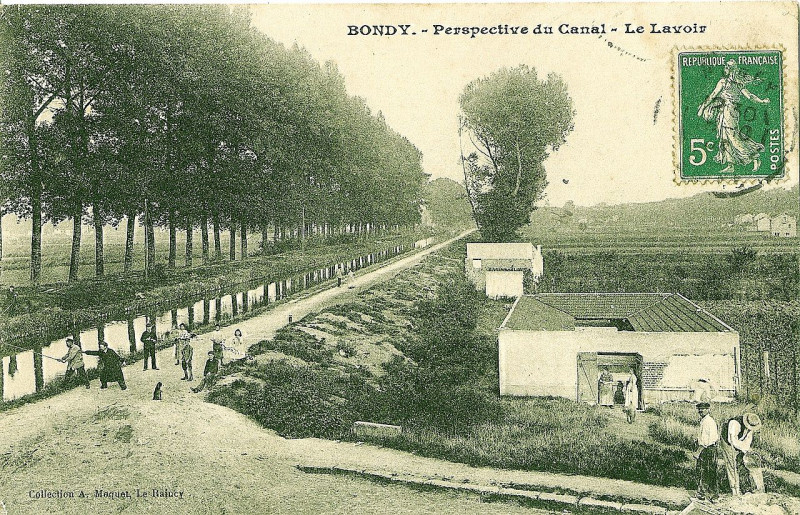 Carte postale ancienne Moquet - Bondy - Perspective du Caanal - Le Lavoir