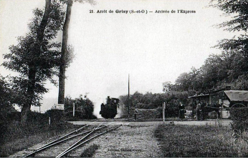 Carte postale ancienne Arrêt de Grisy (S.-et-O.) - Arrivée de l'Express