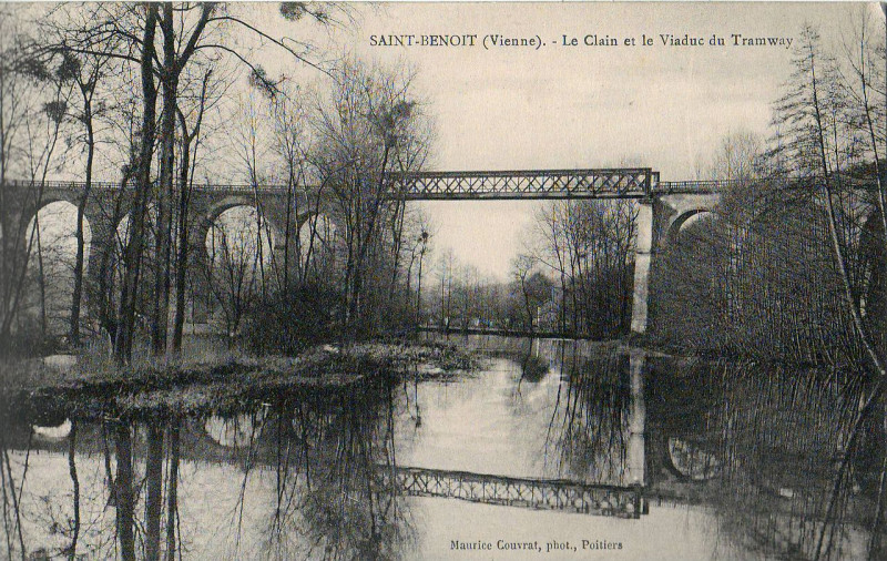 Carte postale ancienne Couvrat - Saint-Benoit - Le Clain et le Viaduc du Tramway
