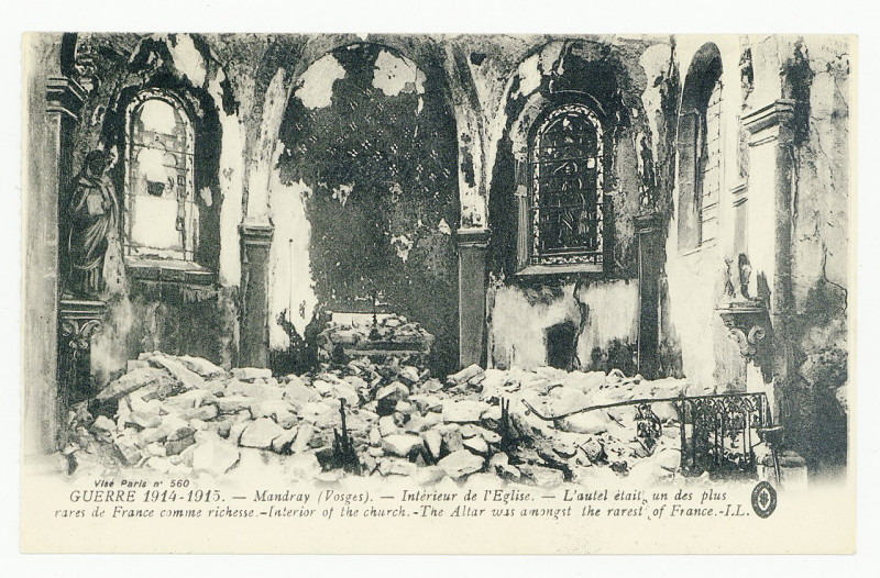 Carte postale ancienne Guerre 1914-1915 - Intérieur de l'Eglise à Mandray