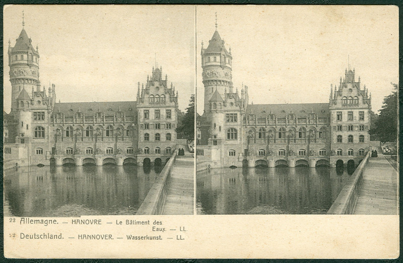 Carte postale ancienne Anonymer Fotograf Stereokarte 022 Allemagne. Hanover Le batiment des Eaux - Ll 22 Deutschland. Hannover. Wasserkunst Ll Bildseite