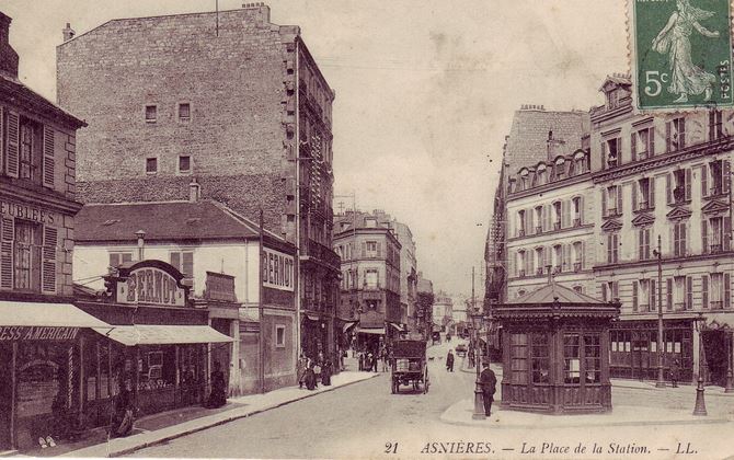 Carte postale ancienne Asnieres Place de la Station