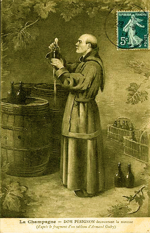 Carte postale ancienne Dom Pérignon découvrant la prise de mousse