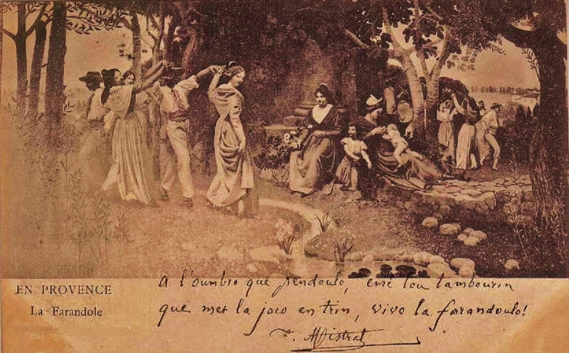Carte postale ancienne Farandole avec dédicace de Frédéric Mistral