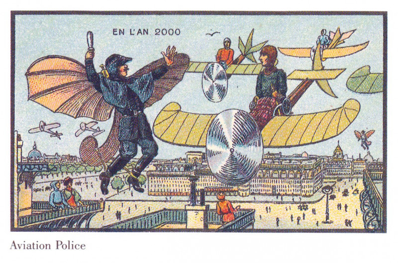 Carte postale ancienne France in Xxi Century. Flying police