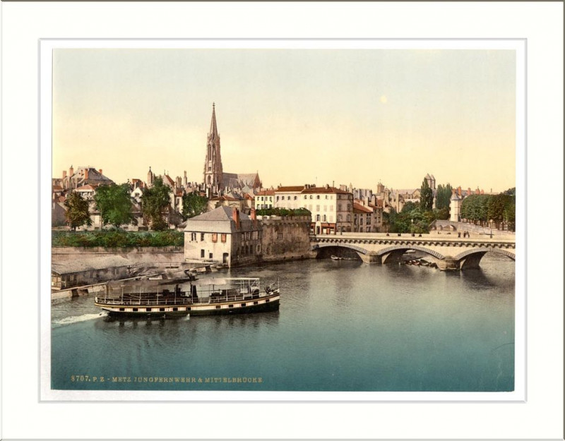 Carte postale ancienne Middle Bridge Metz Alsace Lorraine Germany