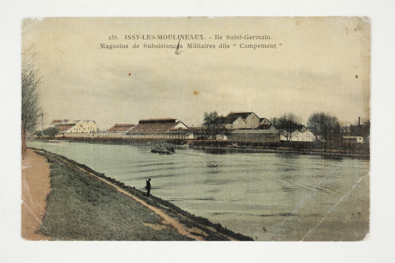 Carte postale ancienne Issy-les-Moulineaux - Ile Saint-Germain. Magasins de Subsistances Militaires dits Campement  à Issy-les-Moulineaux