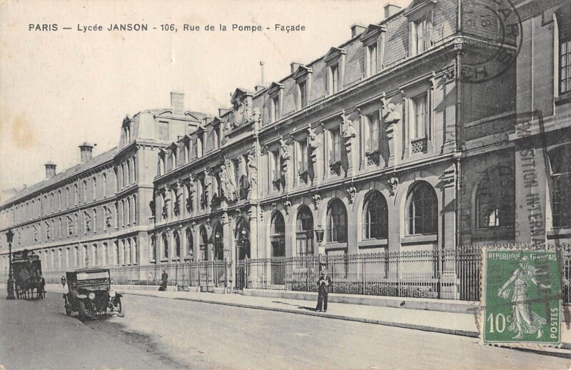 Carte postale ancienne Lycée Janson - Rue de la Pompe - Façade à Paris 16e