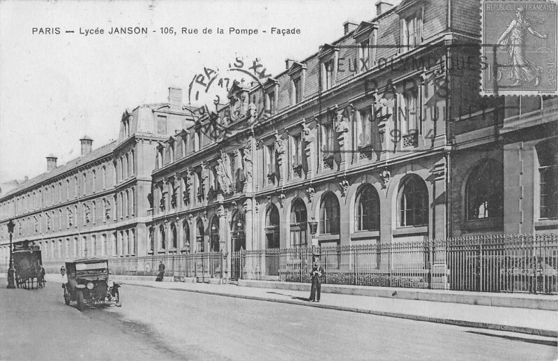 Carte postale ancienne Lycée Janson - Rue de la Pompe - Façade à Paris 16e