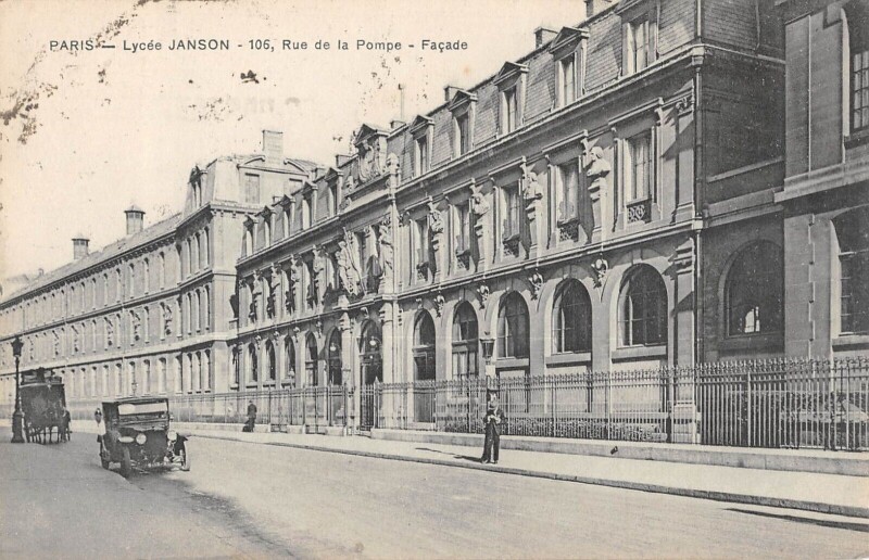 Carte postale ancienne Lycée Janson - Rue de la Pompe - Façade à Paris 16e