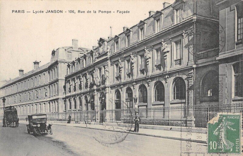 Carte postale ancienne Lycée Janson - Rue de la Pompe - Façade à Paris 16e