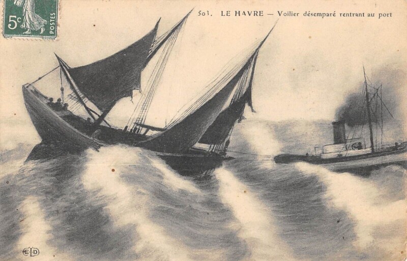 Carte postale ancienne Le Havre Voilier Desempare Rentrant Au Port au Havre