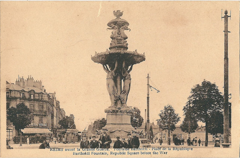 Carte postale ancienne Reims-Fr-51-avant 1914-fontaine Bertholdi-a1